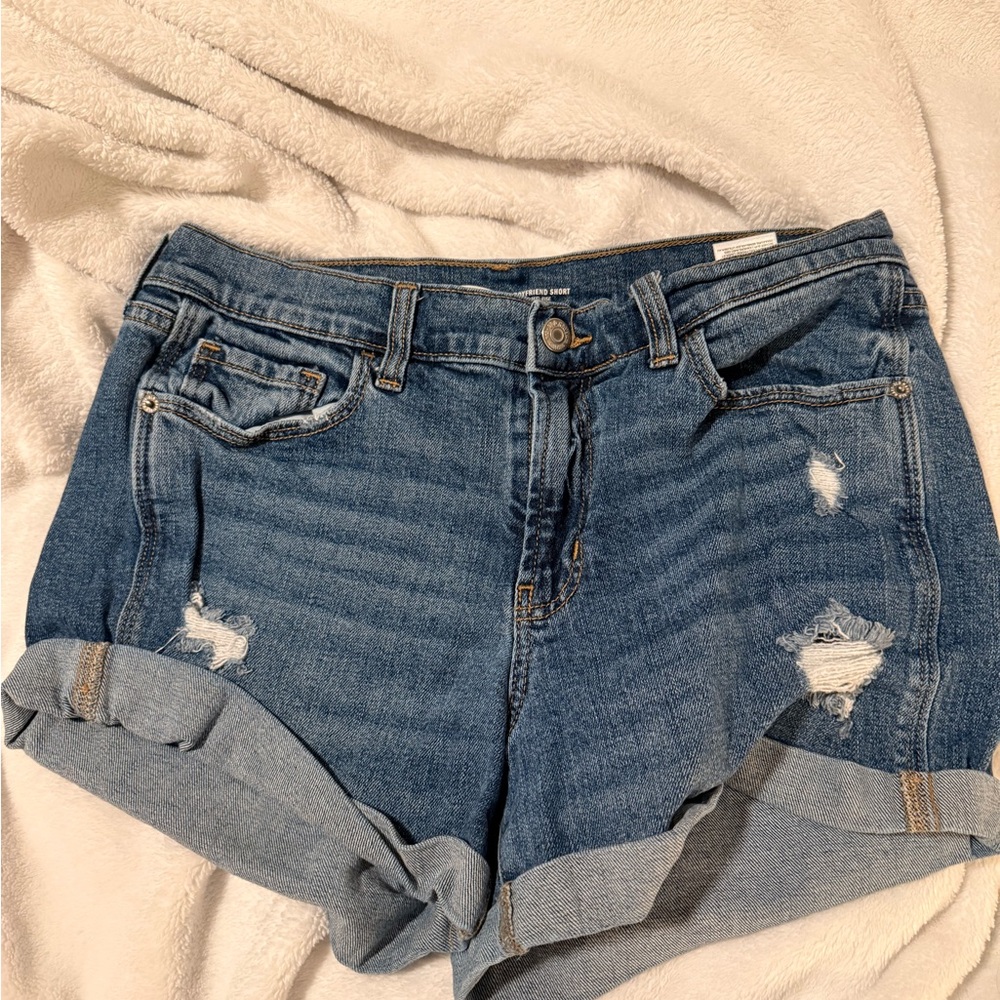 Old Navy Medium Blue Distressed Denim Roll-Cuff Shorts